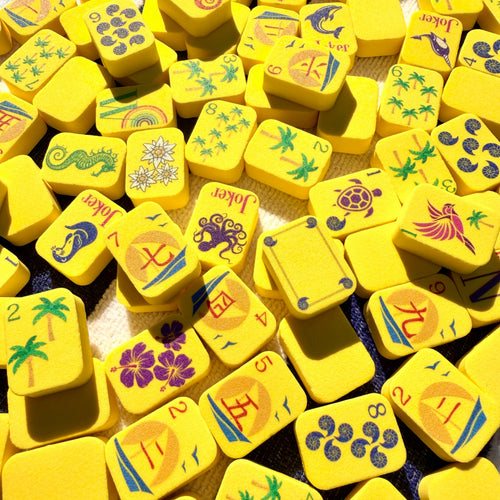 Yellow floating mahjong tiles