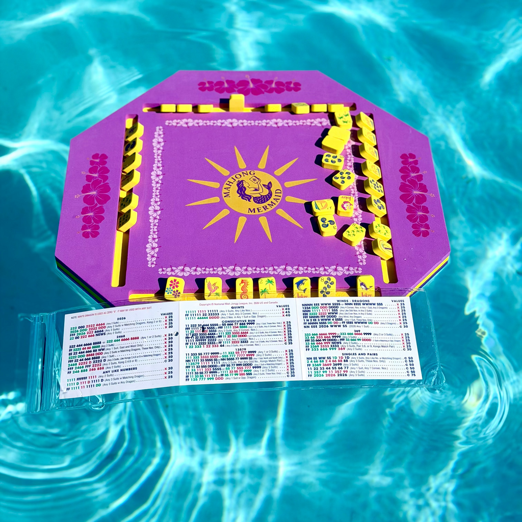 Purple floating mahjong mat, yellow floating mahjong tiles, waterproof mahjong card protector