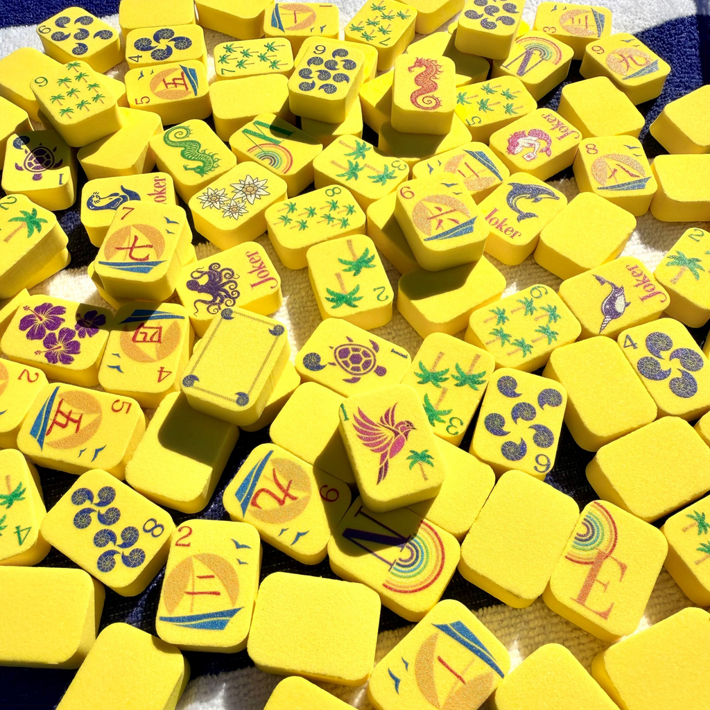 yellow floating mahjong tiles