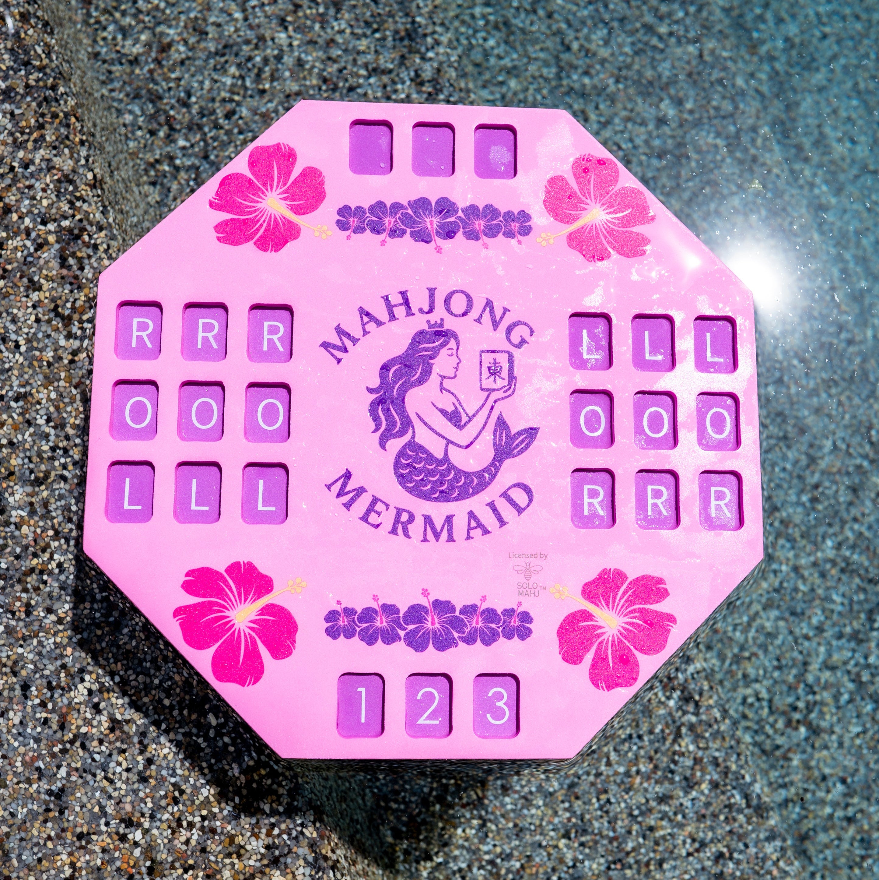 Pink Mahjong Mermaid Solo Mahj Board is a waterproof foam board for solo mahjong poolside or at home. 