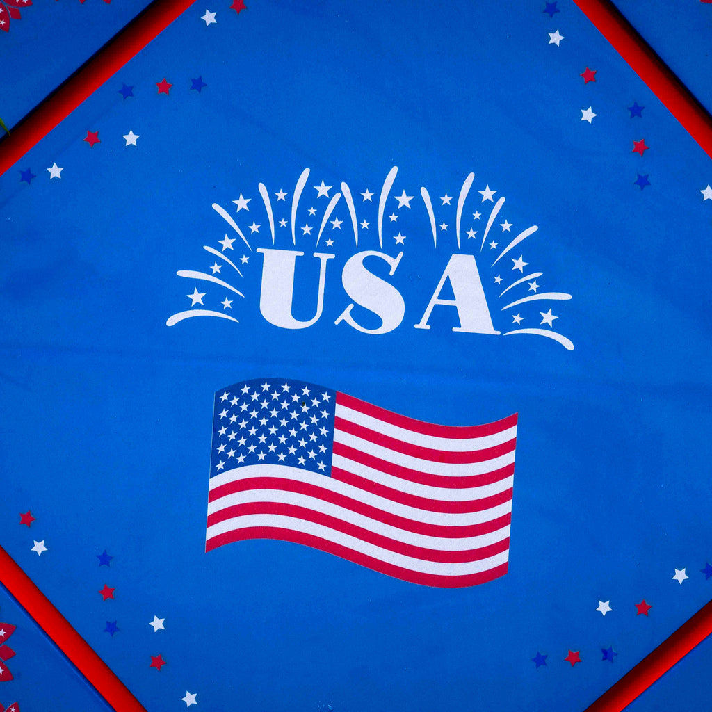 USA fireworks and waving flag design, center of floating mahjong mat