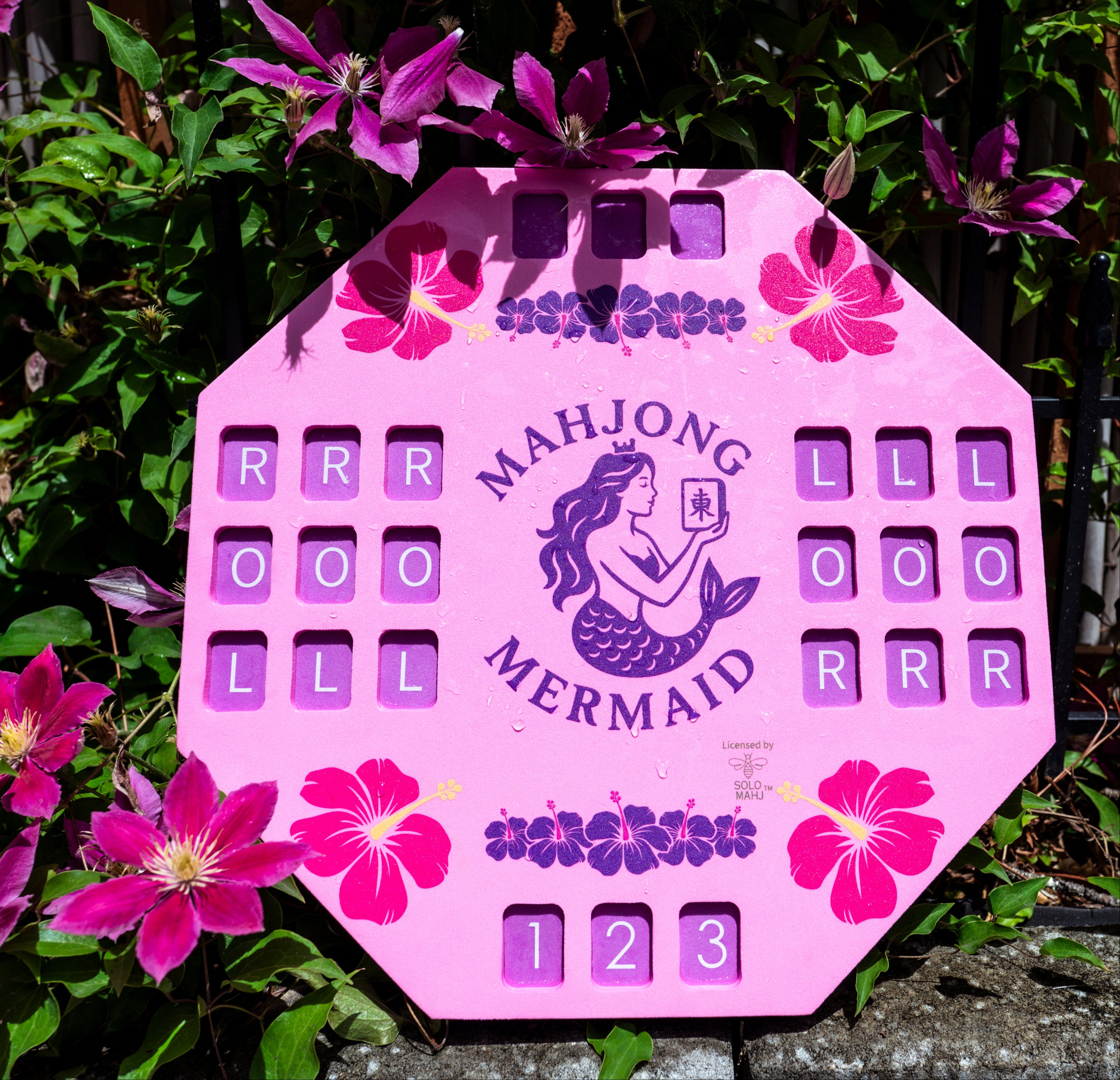 Pink Mahjong Mermaid Solo Mahj Board is a waterproof foam board for solo mahjong poolside or at home. 